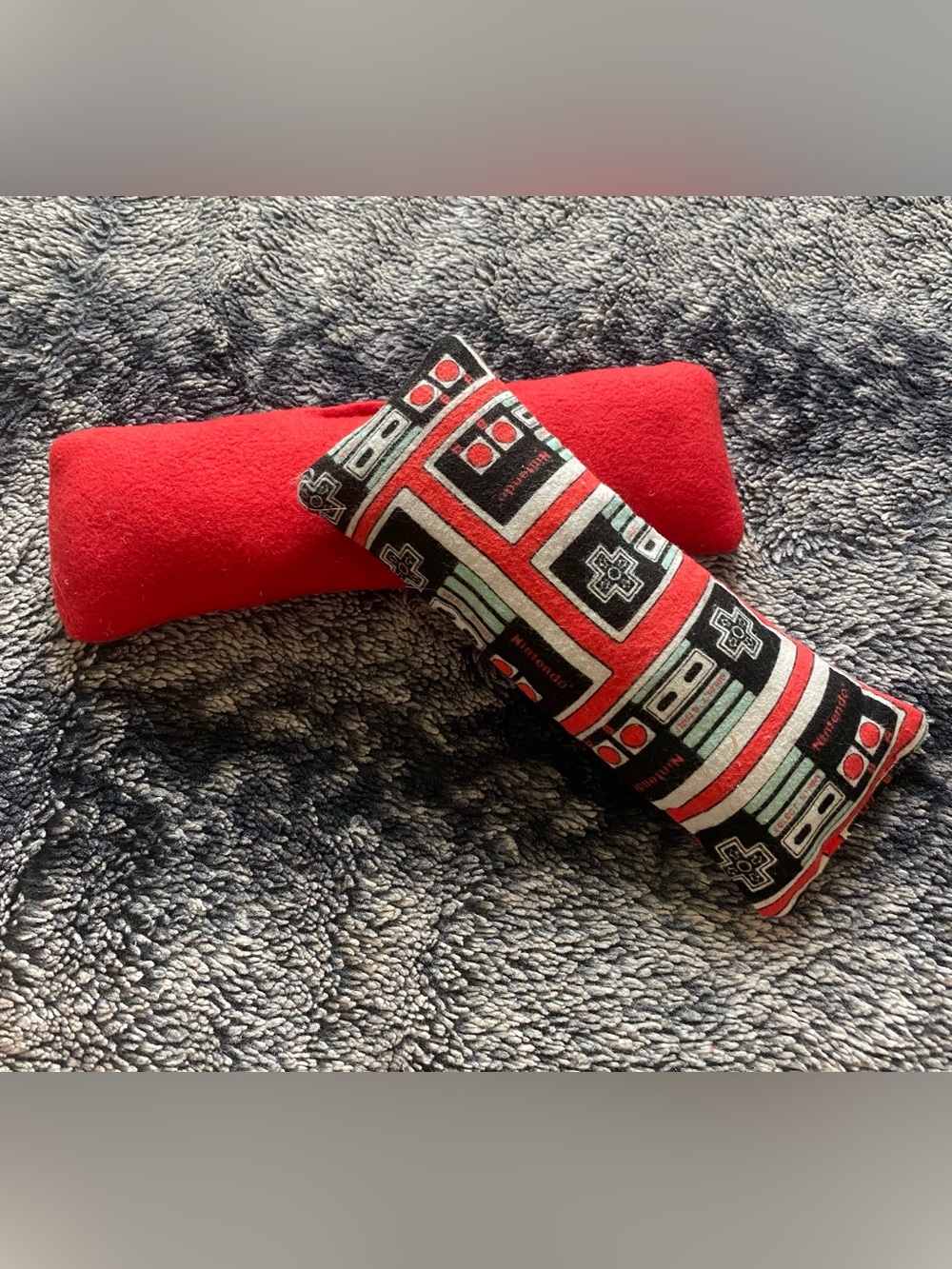 Handmade Multicolored Nintendo Print Dog Squeaker Soft Chew Toy Pair (2)